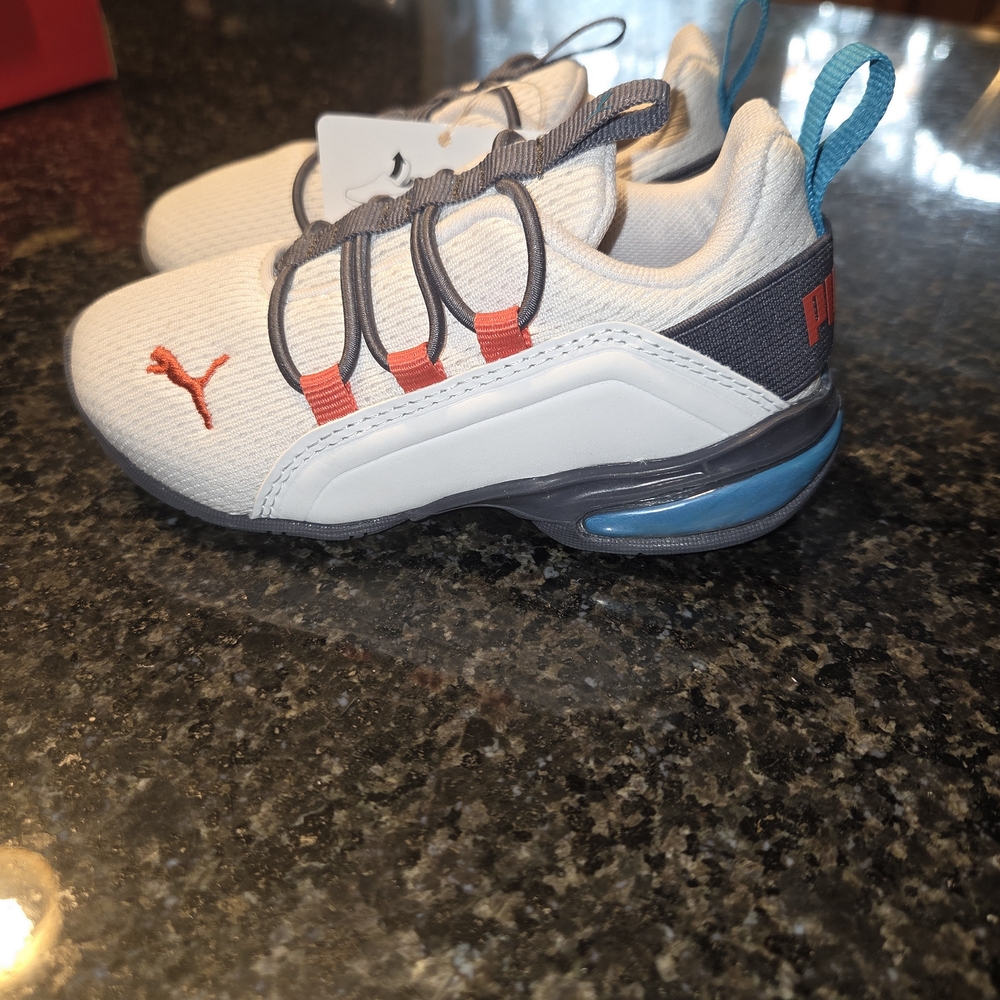 Puma Kids White and Blue Sneakers